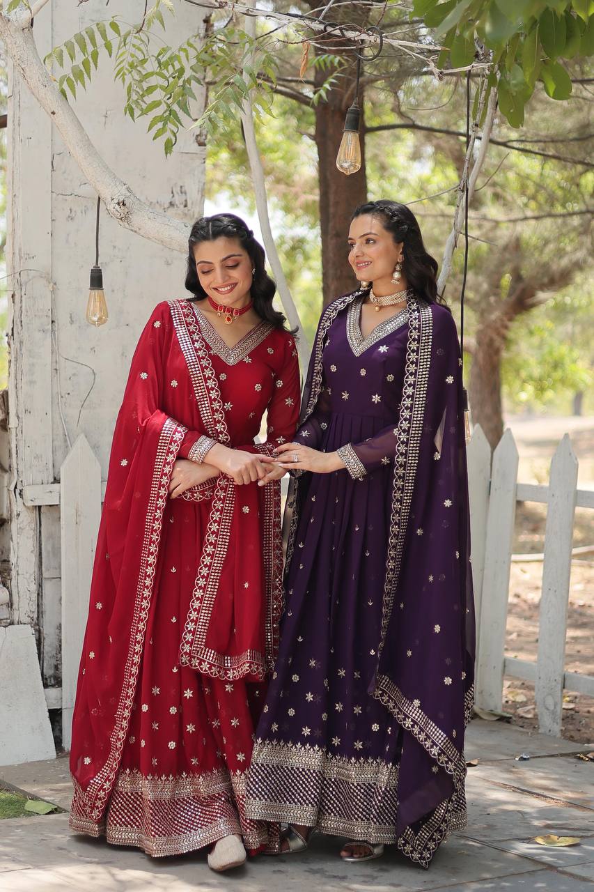 Premium Purple Anarkali Gown Fully Stitched