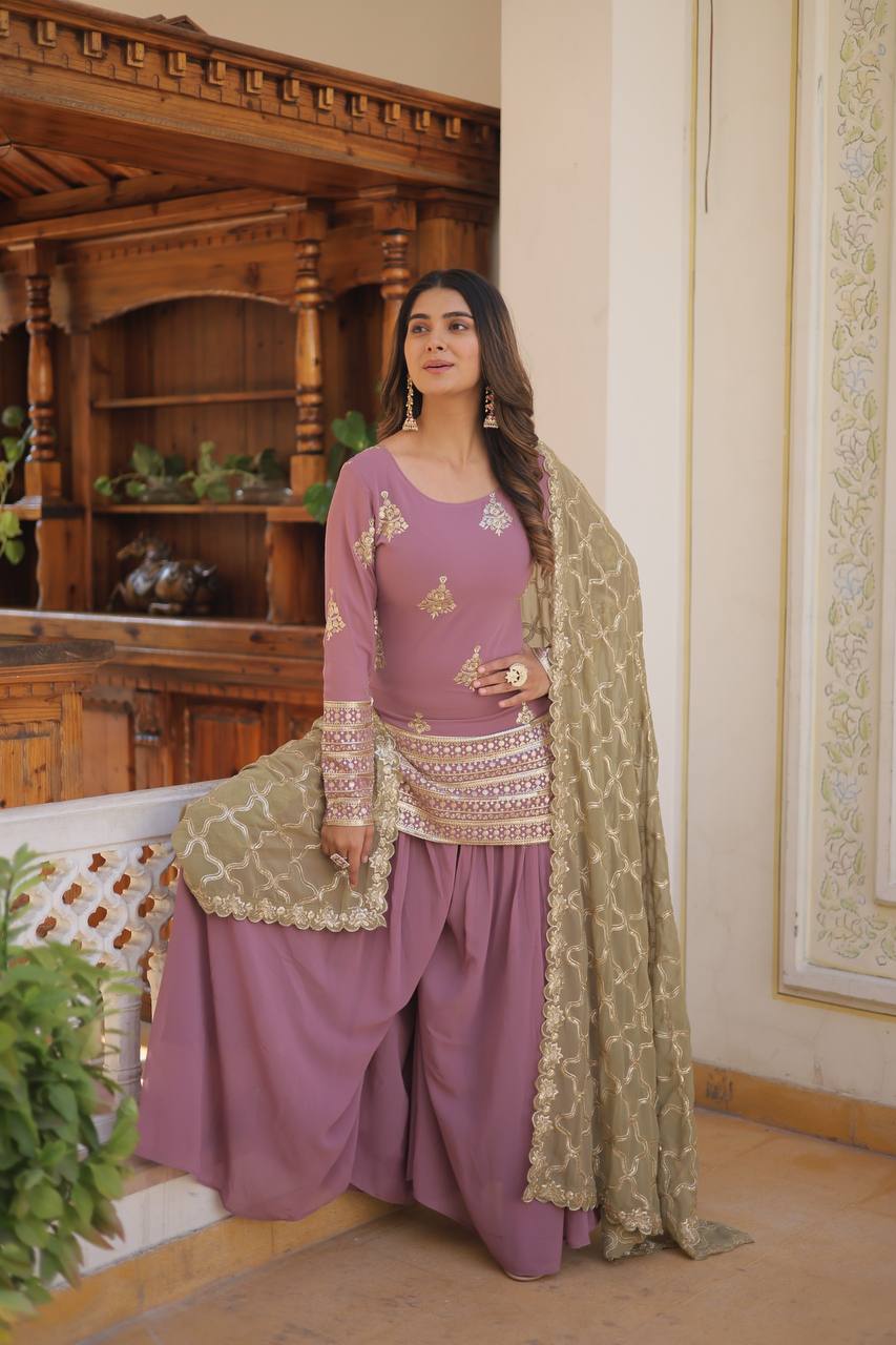 Beautiful Pastel colours top and plazzo set fully stitched