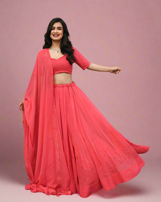 Light Pink Georgette fabric Beautiful Fully Stitched Lehenga