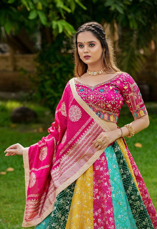 Heavy mono satin colourful fully stitched lehenga with blouse, dupatta and can can