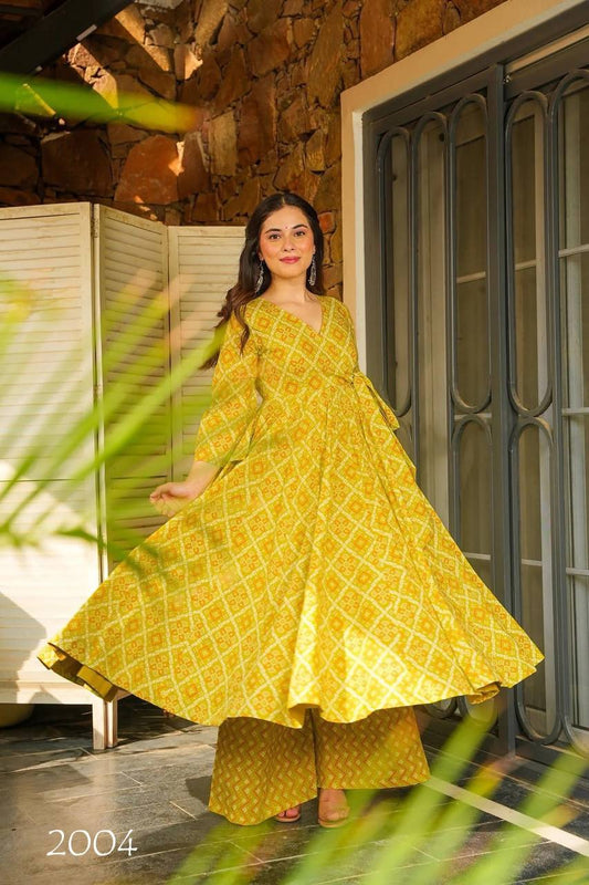 Mohe - Yellow Beautifully Printed Soft Lightweight Kurti with Pant upto 6XL sizes