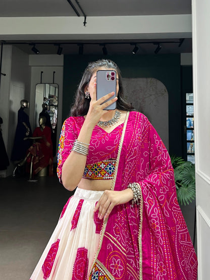 Beautiful Bandhej Print Silk Lehenga Choli Fully Stitched