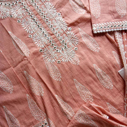 Pastel Peach soft cotton suit with pant and dupatta
