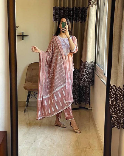 Pastel Peach soft cotton suit with pant and dupatta