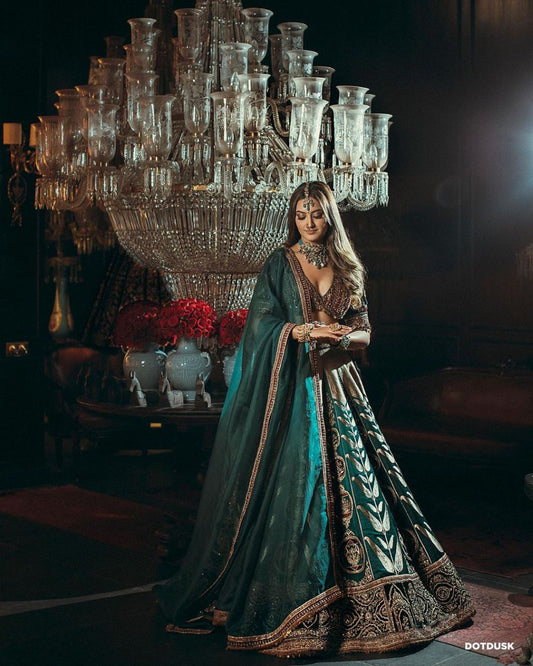Premium turquoise and yellow lehenga with heavy work fully stitched