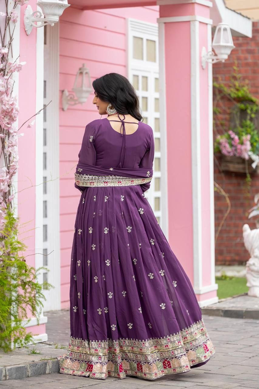 Eggplant Purple Premium Embroidered Gown fully stitched