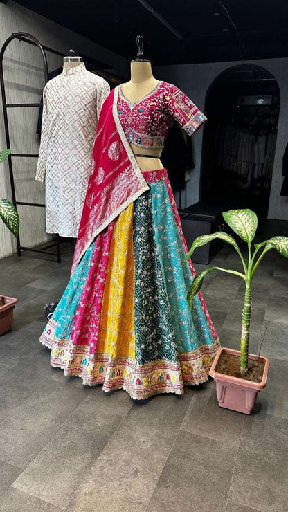 Heavy mono satin colourful fully stitched lehenga with blouse, dupatta and can can