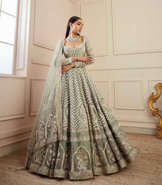 Premium Pista brown fully stitched lehenga