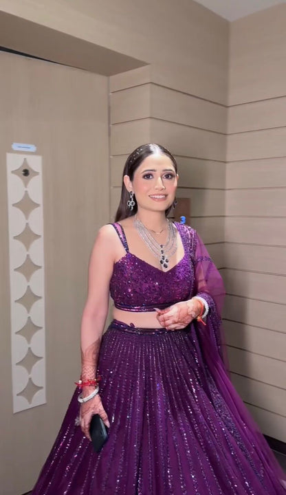 Purple & Wine Beautiful Net Lehenga with Premium Sequins and Dori Work Fully Stitched