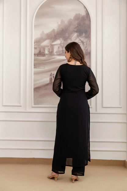 Black and Red Georgette Kurti Set with Embroidery Work