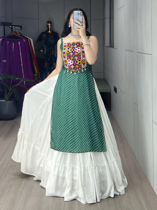 Green Navratri Special Indo western Chaniya Choli Fully Stitched