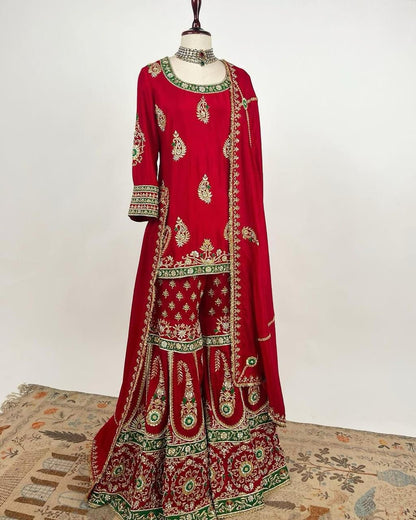 Red Sharara suit Georgette fully stitched