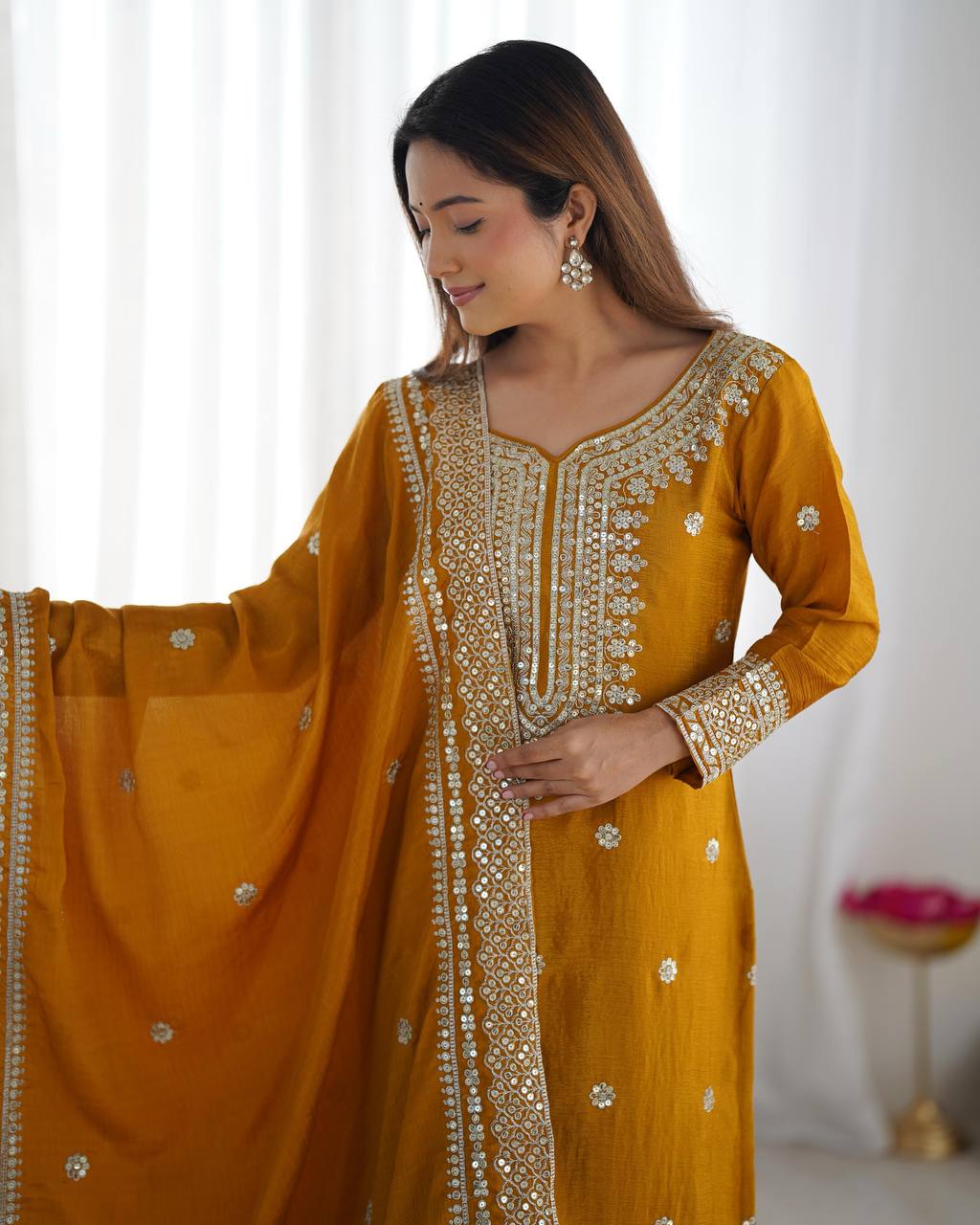 Mustard Yellow Punjabi Sharara set fully stitched