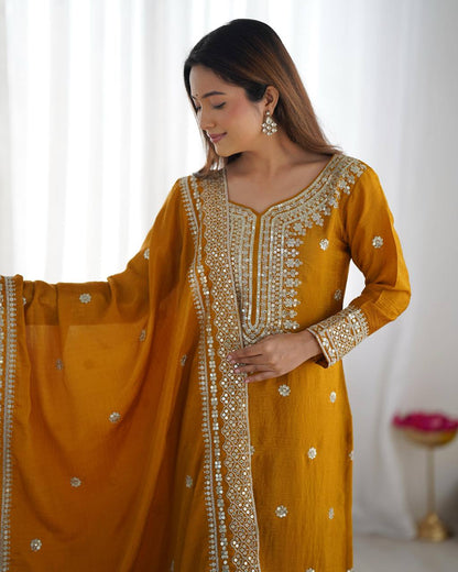 Mustard Yellow Punjabi Sharara set fully stitched
