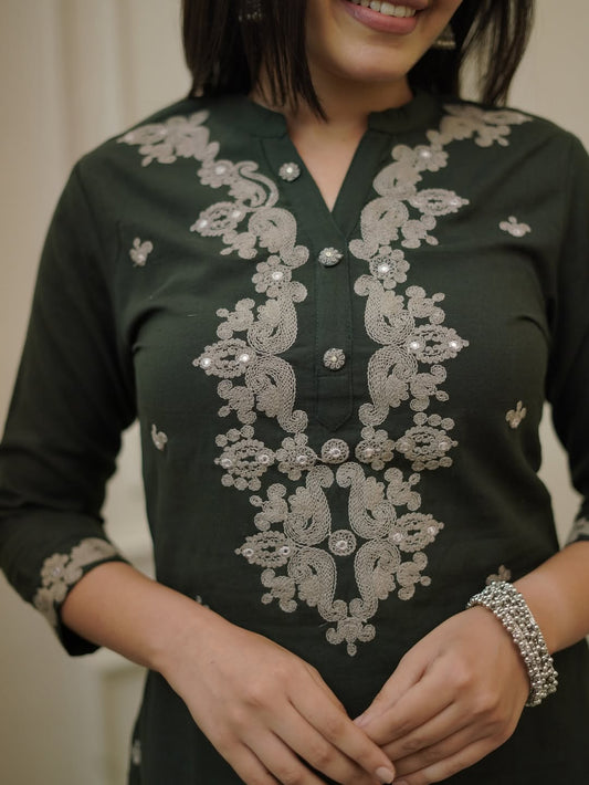 Kavya - Premium Dark Green Kurti Set for all occasions