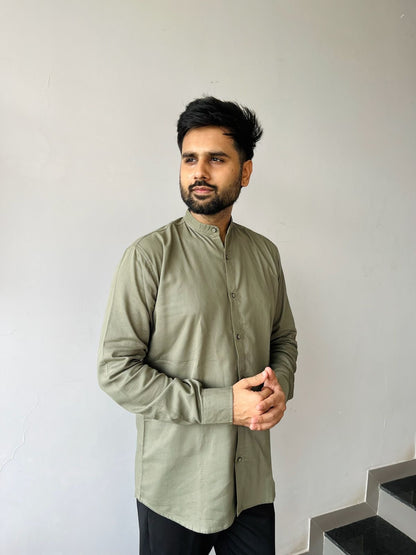 Mandarin Collar Men's Pure Cotton Plain Shirts for Formal Occasions