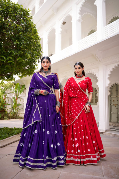 Premium Soft Chanderi Silk Bandhani Style Chaniya Cholis Fully Stitched