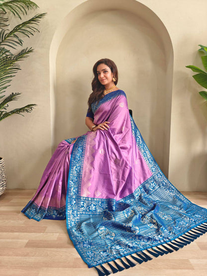 Priyanshi - Beautiful Dual Tone Soft Silk Saree with Zari Weaves with Stitched Blouse