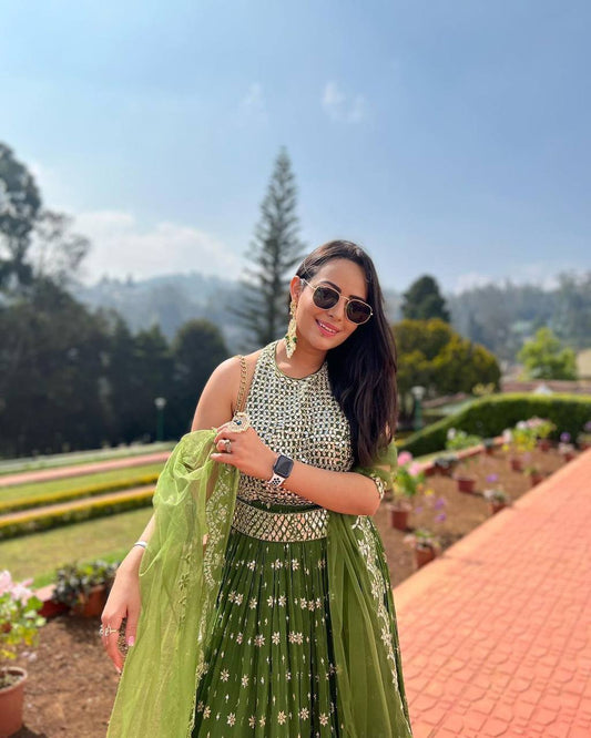 Mehendi green fully stitched lehenga