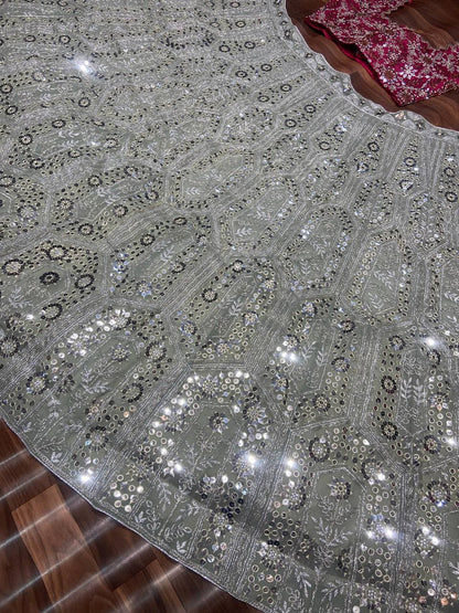 Grey Pink Shimmering Lehenga Fully Stitched as per your requirements