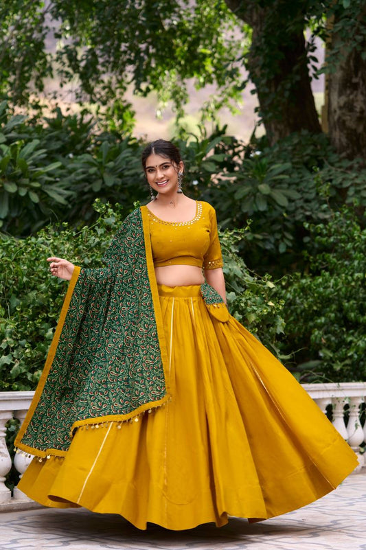 Yellow Pure cotton Navratri Special Lehenga Choli Fully Stitched