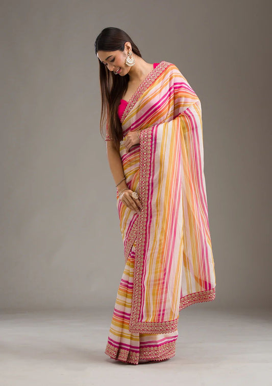Mastani - Beautiful Leriya Print Silk Saree with Stitched Blouse options