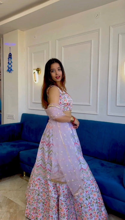 Pastel Purple Premium Satin Silk Lehenga with Sequins and Embroidery Work Fully Stitched