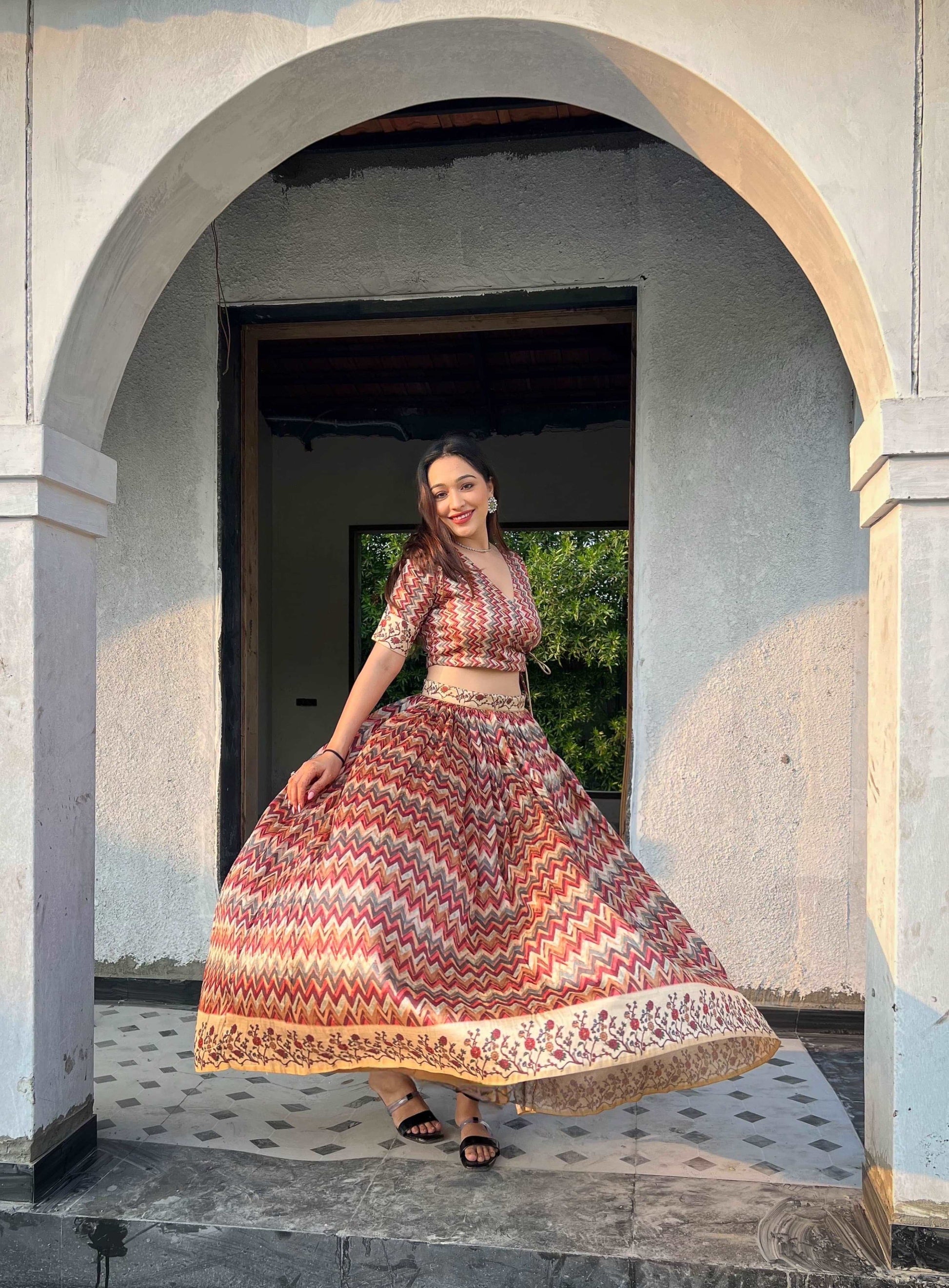 Diva silk printed lightweight lehenga fully stitched