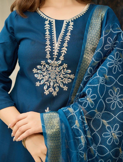 Premium Rama Rayon Fully Stitched Kurti Set with Minimal Embroidery