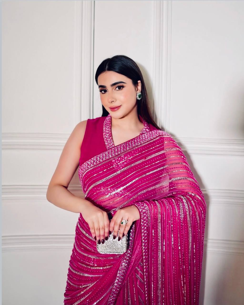 Malaika - Soft Georgette Sequins Work Saree with Stitched Blouse