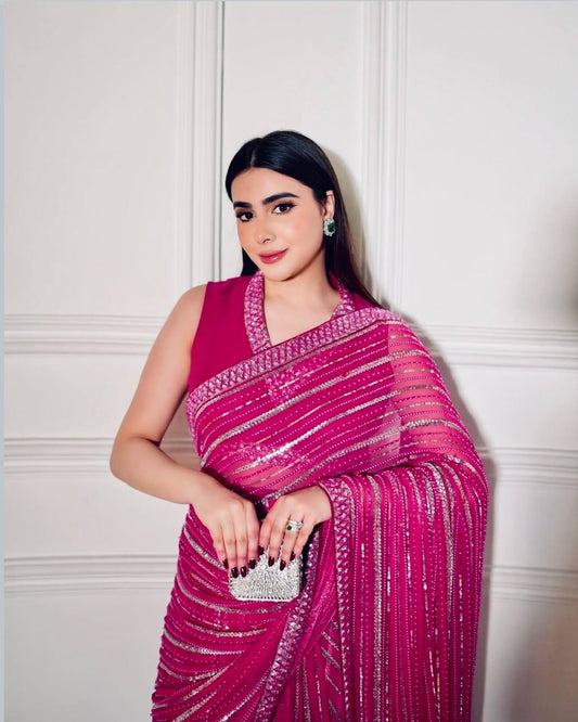 Malaika - Soft Georgette Sequins Work Saree with Stitched Blouse