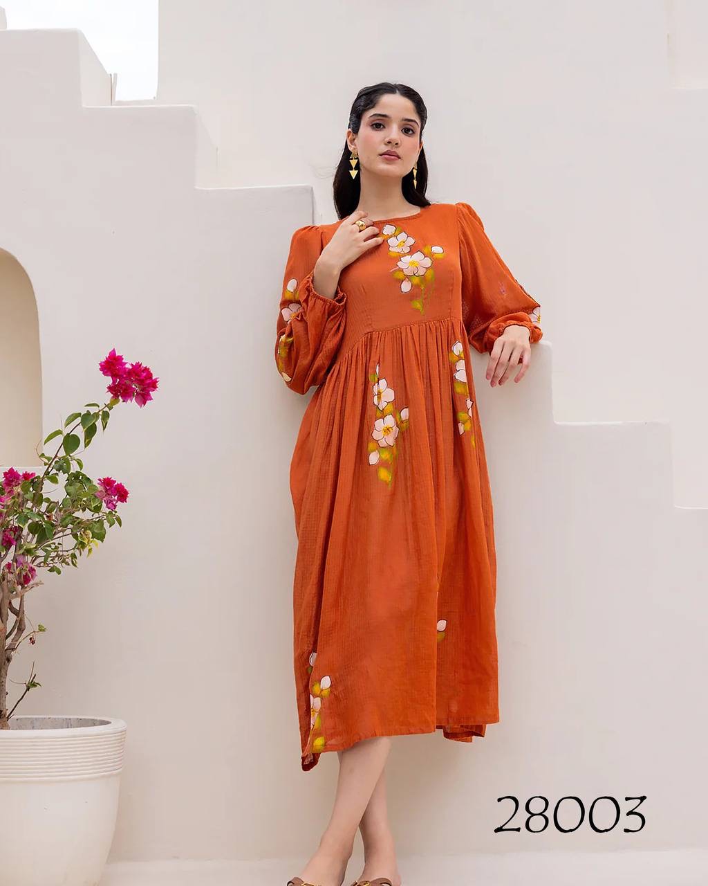 Brick Orange Beautiful Floral Printed Soft Kota Fabric Casual Wear Readymade upto 6XL sizes