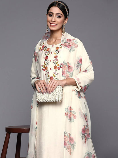 Off white floral printed kurta set