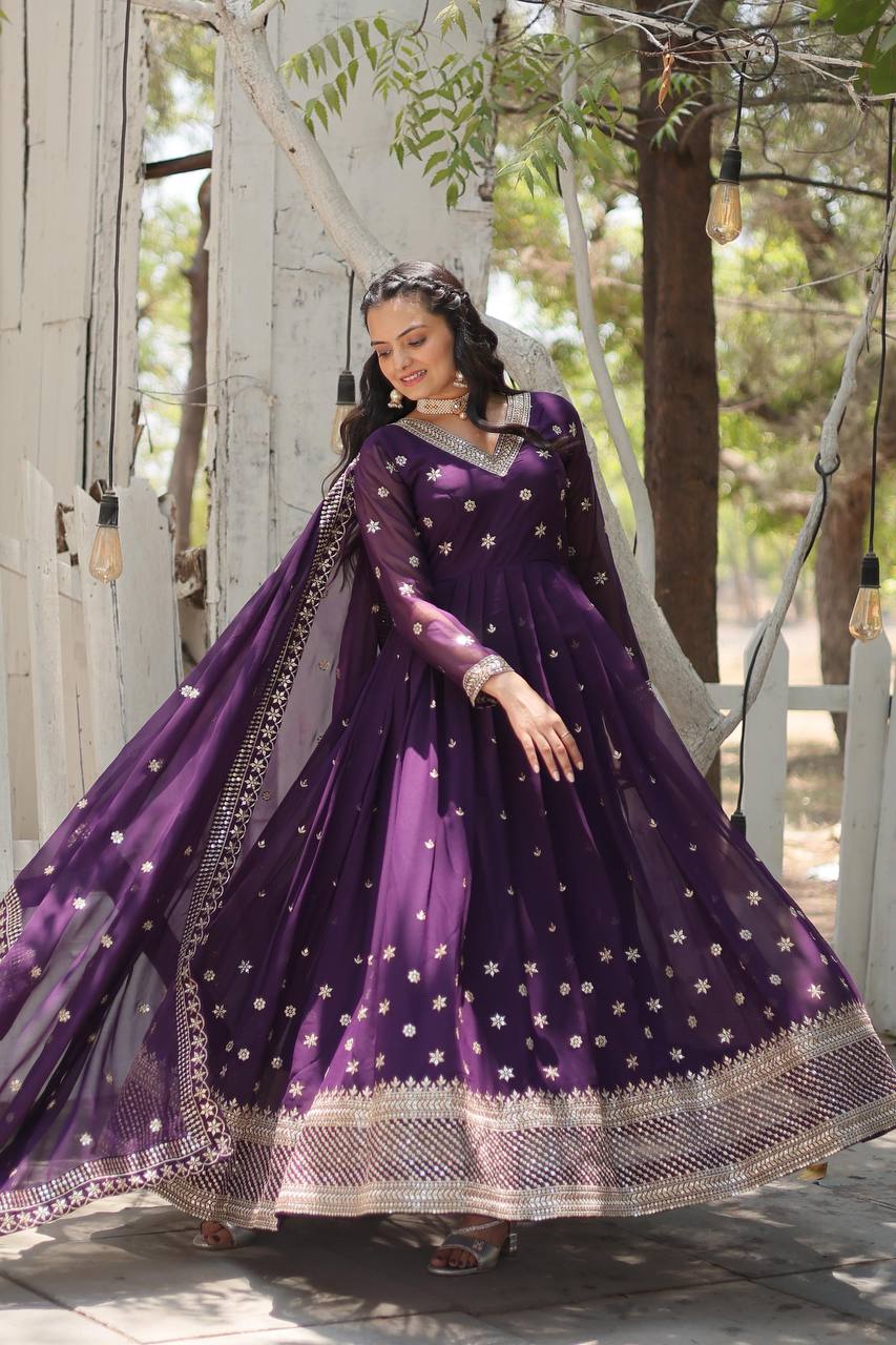 Premium Purple Anarkali Gown Fully Stitched