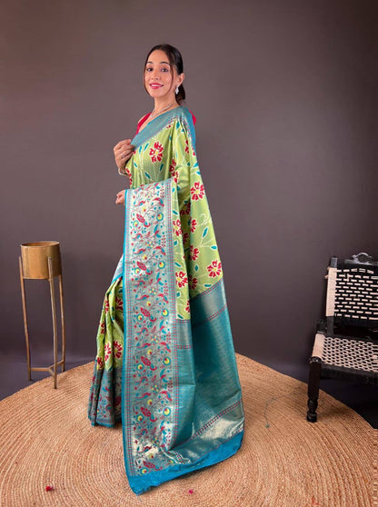 Premium Soft Silk With Rich Patola Weaving and Contast Pallu with Stitched Blouse