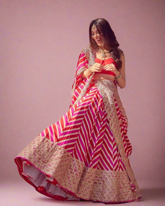 Multi Coloured Soft Georgette Fully Stitched Lehenga