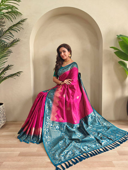 Priyanshi - Beautiful Dual Tone Soft Silk Saree with Zari Weaves with Stitched Blouse