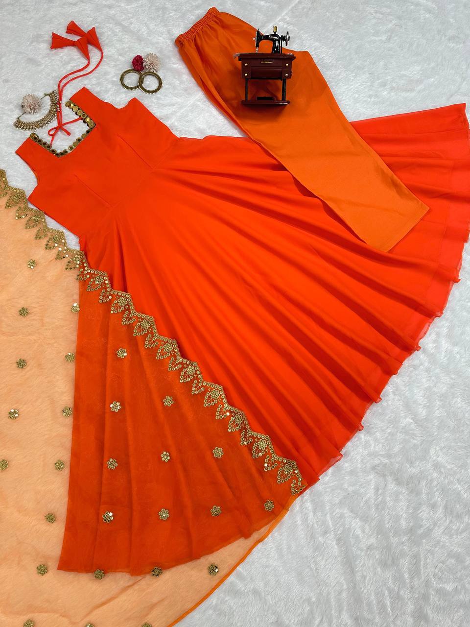 Tangy Orange georgette anarkali style suit readymade