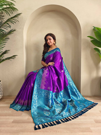 Priyanshi - Beautiful Dual Tone Soft Silk Saree with Zari Weaves with Stitched Blouse