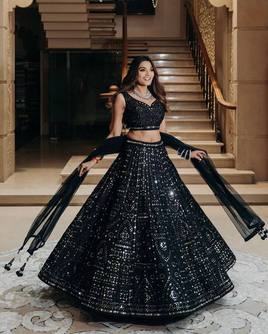Premium Black Lehenga with paper mirror foils fully stitched