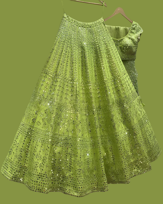 Light Parrot Green Embroidered Fully Stitched Lehenga Choli