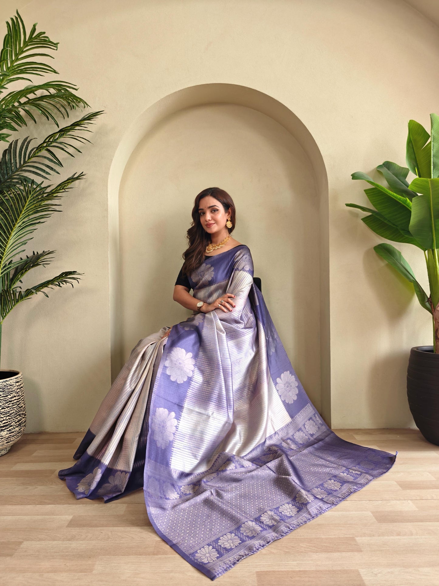 Resham - Silk Saree with Silver Zari Motif Weaved With Stitched Blouse Options