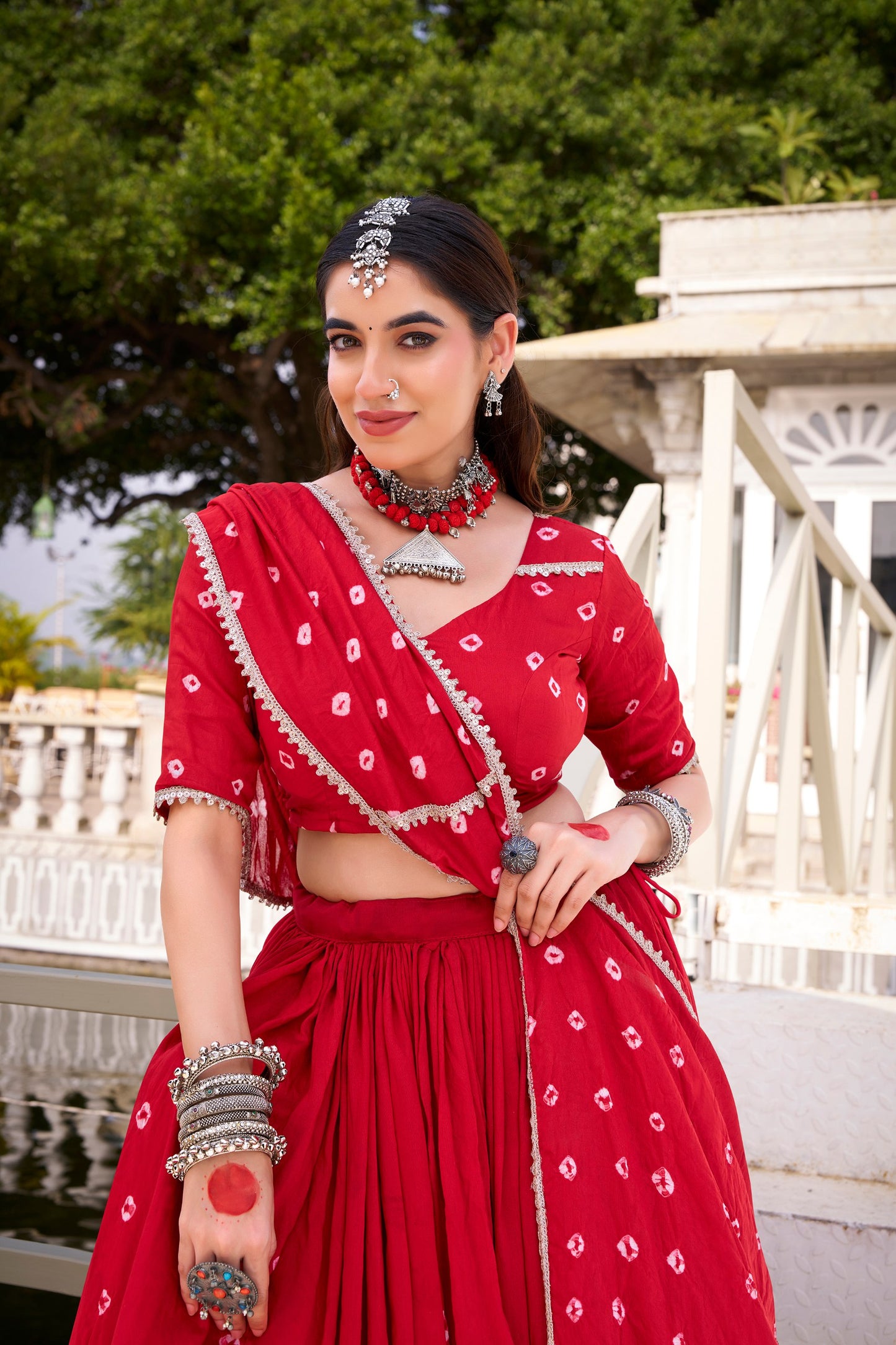 Premium Soft Chanderi Silk Bandhani Style Chaniya Cholis Fully Stitched