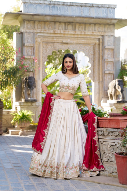 Lehenga Latika - Beautiful Off White Silk Embroidered Lehenga Fully Stitched