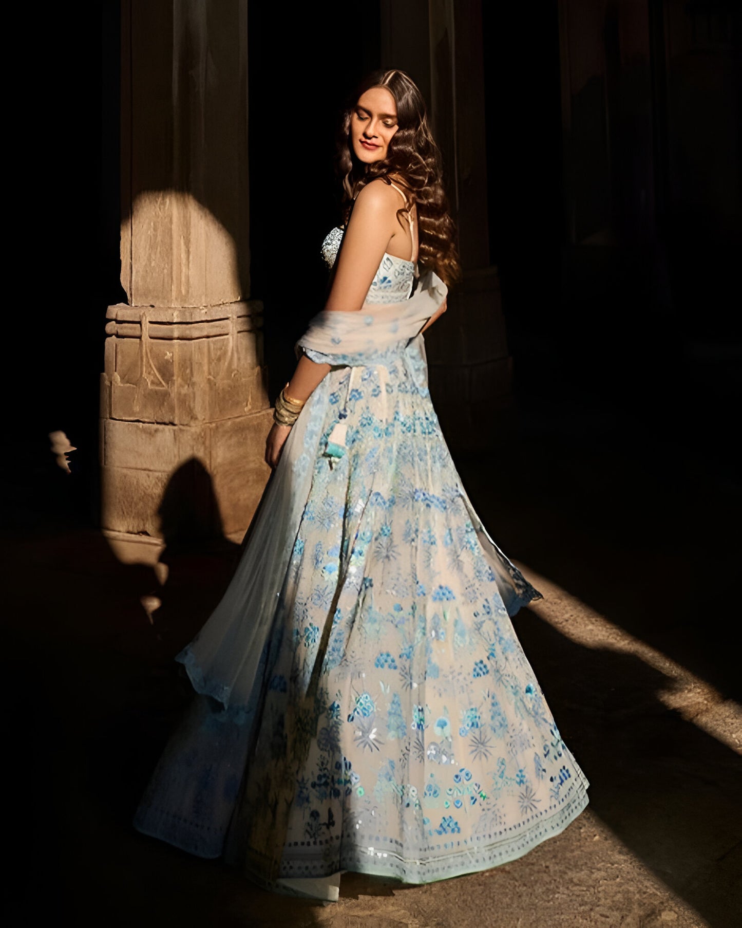 Beige Floral Blue Premium Lehenga Georgette Fabric Fully Stitched