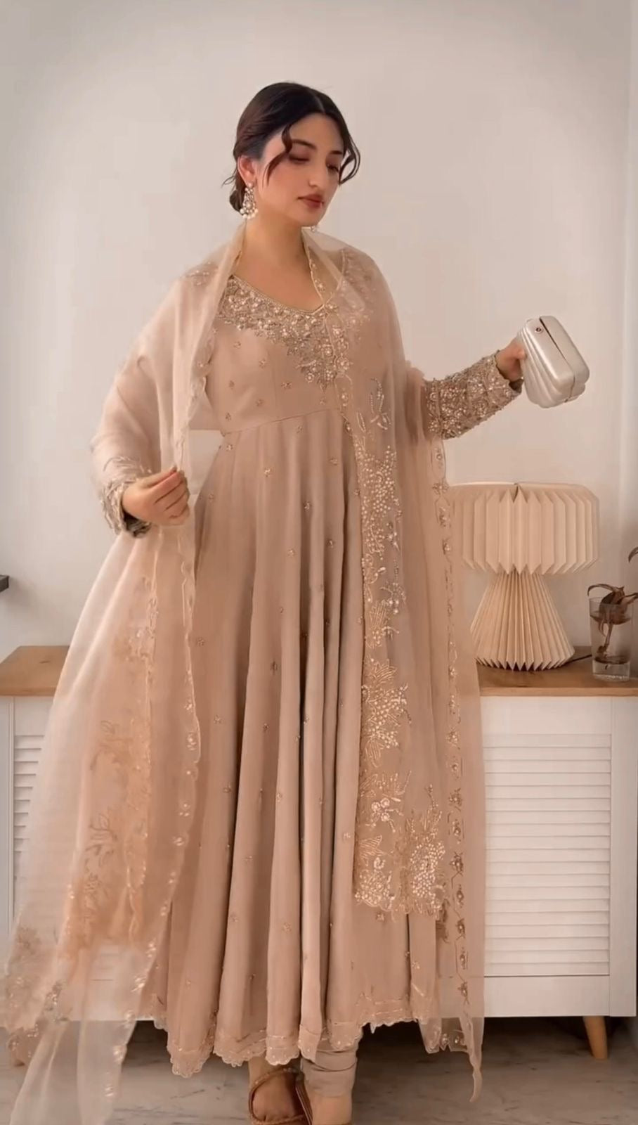 Chickoo Colour Soft Georgette Anarkali Gown Fully Stitched