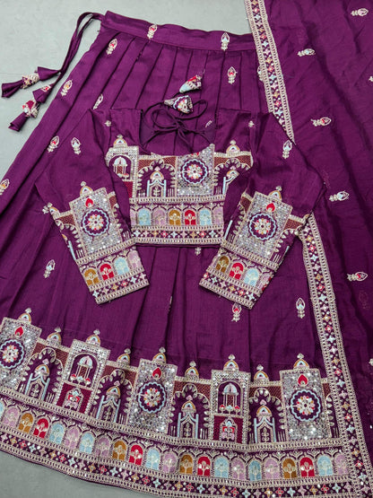Navratri Special Vichitra Silk with Beautiful Embroidered Fully Stitched Lehenga