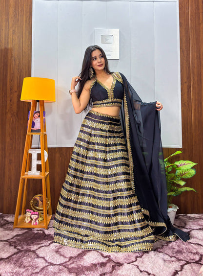Premium Black and Gold Silk Lehenga Fully Stitched