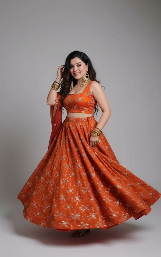 Heer - Premium Orange Silk Anarkali Suit Fully Stitched