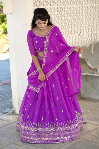 Avantika - Pink Pure Georgette Lehenga with Sequins & Embroidery Work